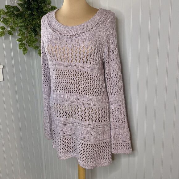 BCBG MaxAzria Sz XL Sweater Dress Crochet Knit Long Sleeve Boho Lavender Lilac - Picture 4 of 13